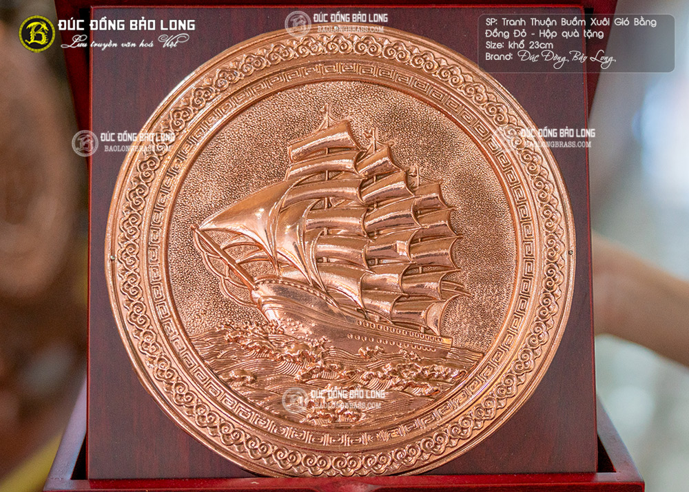 tranh quà tặng Thuyền Buồm 23cm bằng đồng đỏ