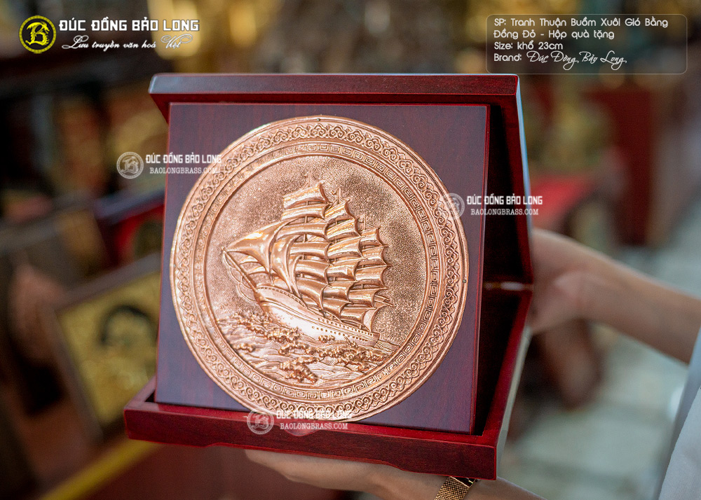 tranh quà tặng Thuyền Buồm 23cm bằng đồng đỏ