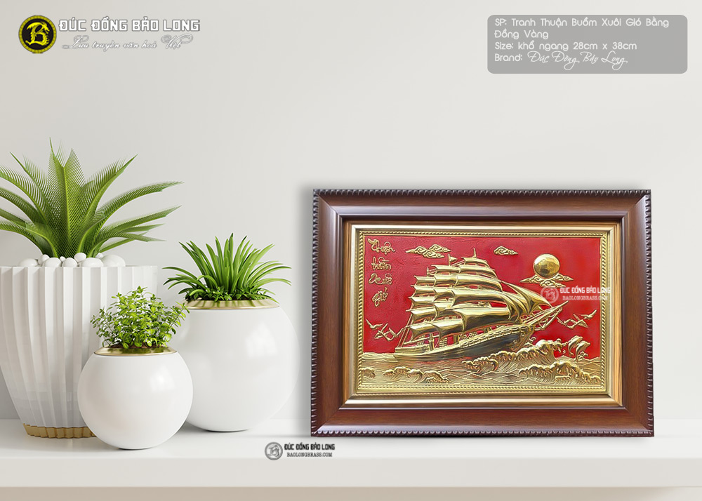 tranh Thuận Buồm Xuôi Gió 28cm x 38cm bằng đồng