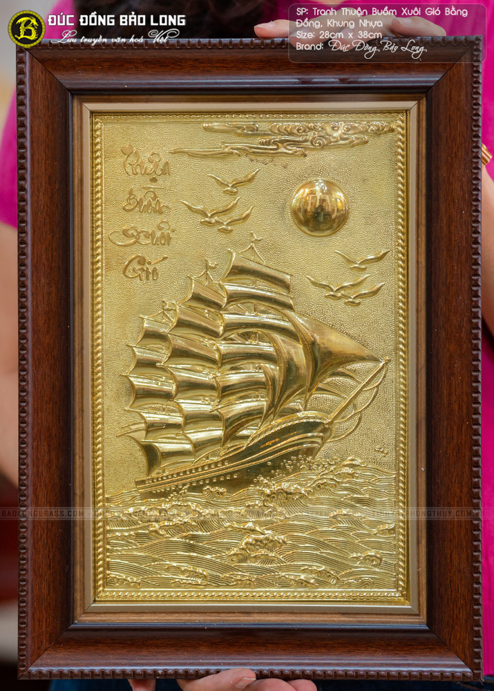 tranh thuyền buồm bằng đồng 28x38cm quà tặng