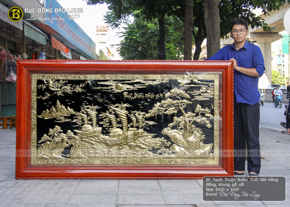 Tranh Thuận Buồm Xuôi Gió bằng đồng 2m31x1m27 khung gỗ