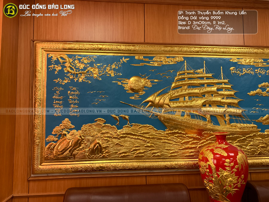 Tranh Thuận Buồm Xuôi Gió bằng đồng 3m09x1m02 dát vàng 9999