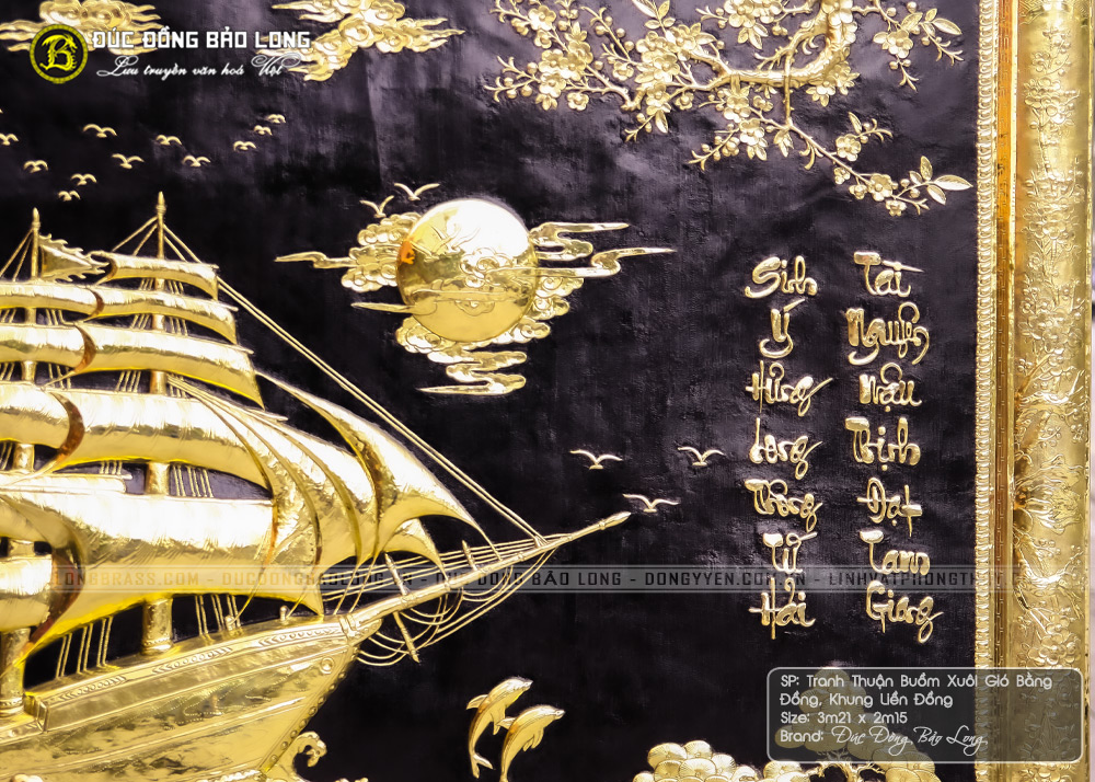 tranh Thuận Buồm Xuôi Gió bằng đồng 3m21x2m15 khung đồng
