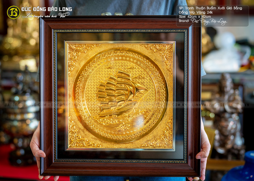 tranh Thuận Buồm Xuôi Gió 42cm bằng đồng Mạ vàng