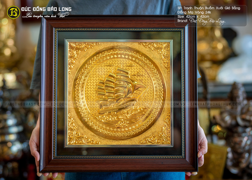 tranh Thuận Buồm Xuôi Gió 42cm bằng đồng Mạ vàng