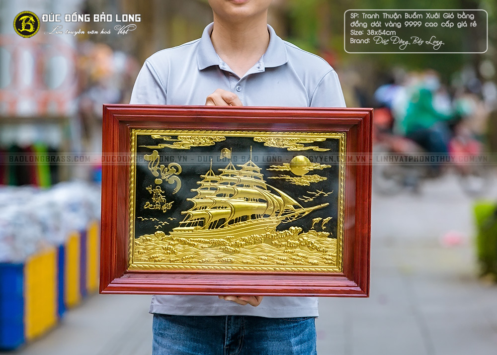  tranh Thuận Buồm Xuôi Gió bằng đồng dát vàng 38cmx54cm