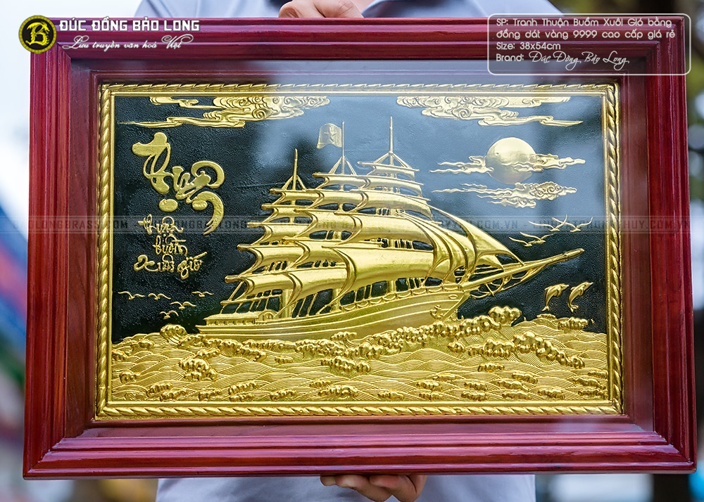  tranh Thuận Buồm Xuôi Gió bằng đồng dát vàng 38cmx54cm