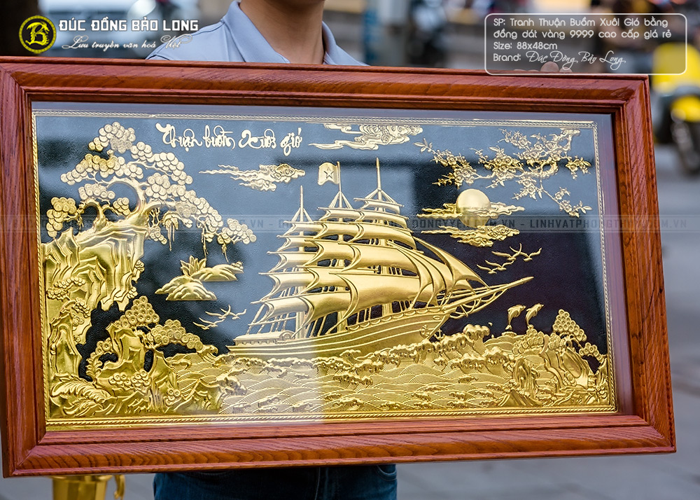 tranh Thuận Buồm Xuôi Gió bằng đồng dát vàng 48cmx88cm