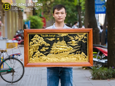 Tranh Thuận Buồm Xuôi Gió Bằng Đồng 48cm x 88cm Dát Vàng 9999