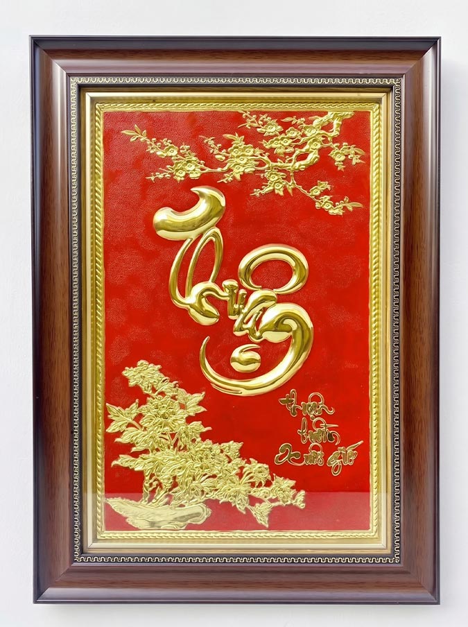 Tranh chữ Thuận bằng đồng khổ dọc 38cm x 54cm