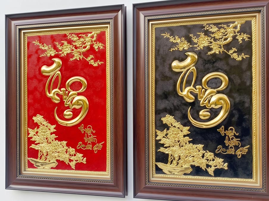 Tranh chữ Thuận bằng đồng khổ dọc 38cm x 54cm
