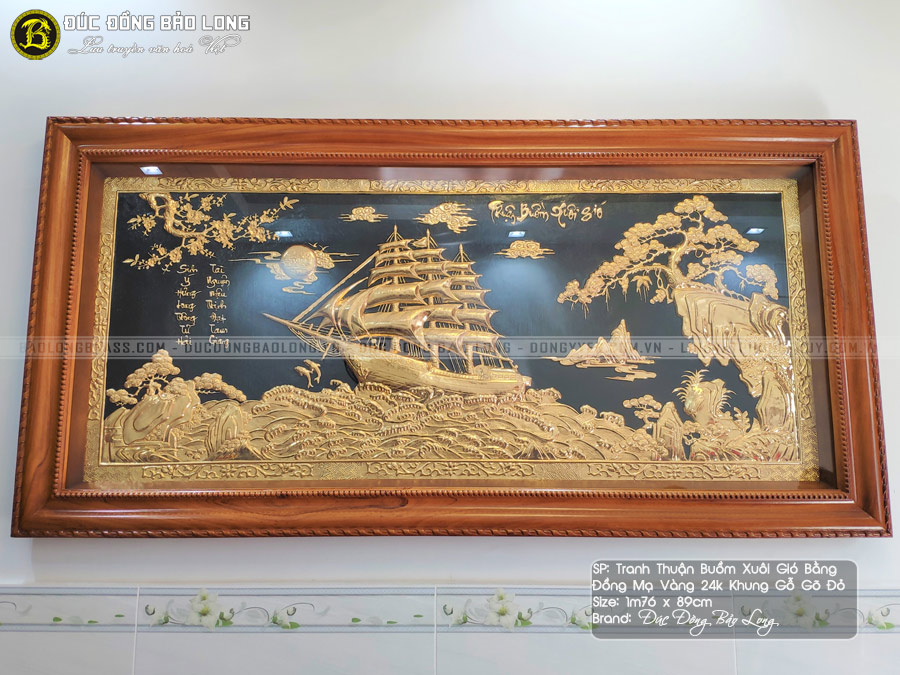 Tranh Thuận Buồm Xuôi Gió mạ vàng 1m76x89cm khung gỗ gõ đỏ