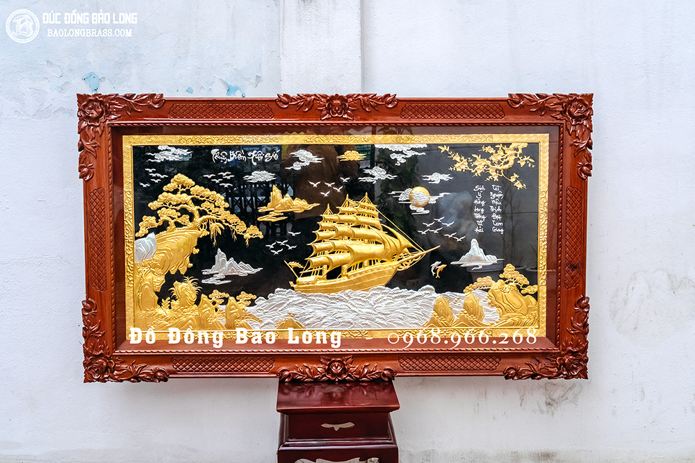 Tranh Thuận Buồm Xuôi Gió bằng đồng Dát bạc Dát vàng 9999 Khổ 1m55 x 88cm