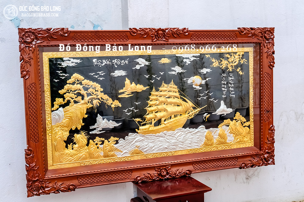Tranh Thuận Buồm Xuôi Gió bằng đồng Dát bạc Dát vàng 9999 Khổ 1m55 x 88cm