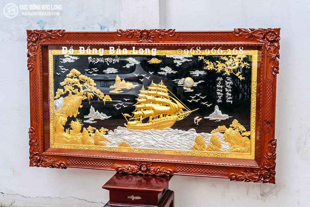 Tranh Thuận Buồm Xuôi Gió bằng đồng Dát bạc Dát vàng 9999 Khổ 1m55 x 88cm