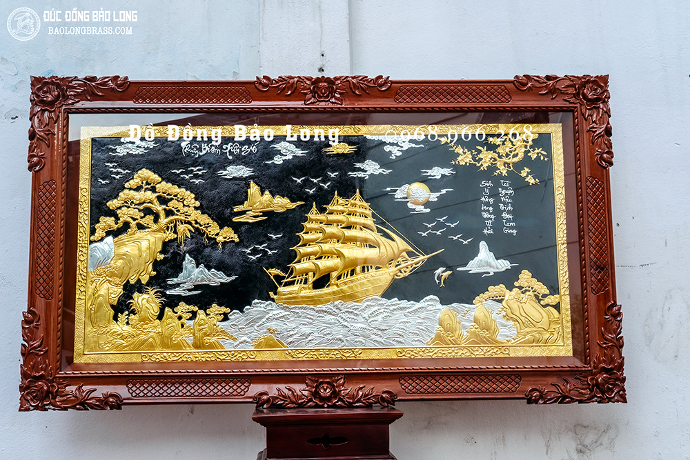 Tranh Thuận Buồm Xuôi Gió bằng đồng Dát bạc Dát vàng 9999 Khổ 1m55 x 88cm