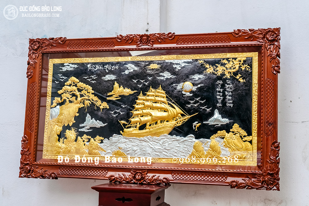 Tranh Thuận Buồm Xuôi Gió bằng đồng Dát bạc Dát vàng 9999 Khổ 1m55 x 88cm
