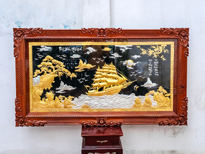 Tranh Thuận Buồm Xuôi Gió Bằng Đồng Dát Bạc Dát Vàng 9999 Khổ 1m55 x 88cm