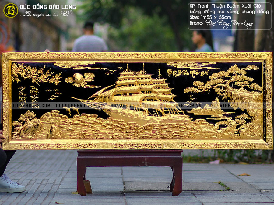 Tranh Thuận Buồm Xuôi Gió bằng đồng 1m55x55cm mạ vàng 24k