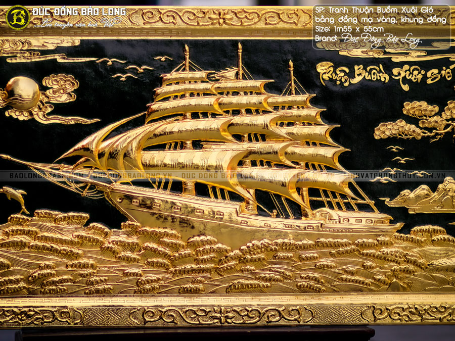 Tranh Thuận Buồm Xuôi Gió bằng đồng 1m55x55cm mạ vàng 24k