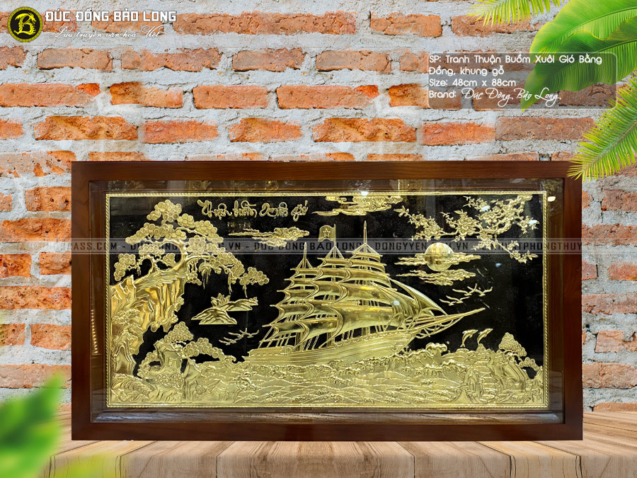 Tranh Thuận Buồm Xuôi Gió bằng đồng 48cmx88cm nền đen
