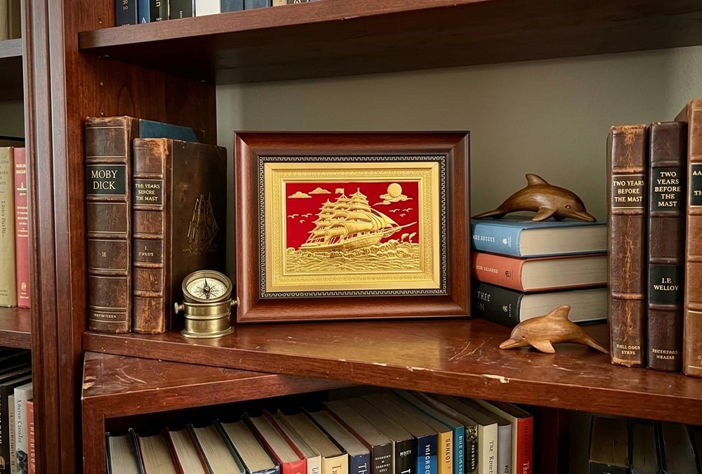  Tranh Thuận Buồm Xuôi Gió Bằng Đồng Dát Vàng khổ 28cm x 35cm