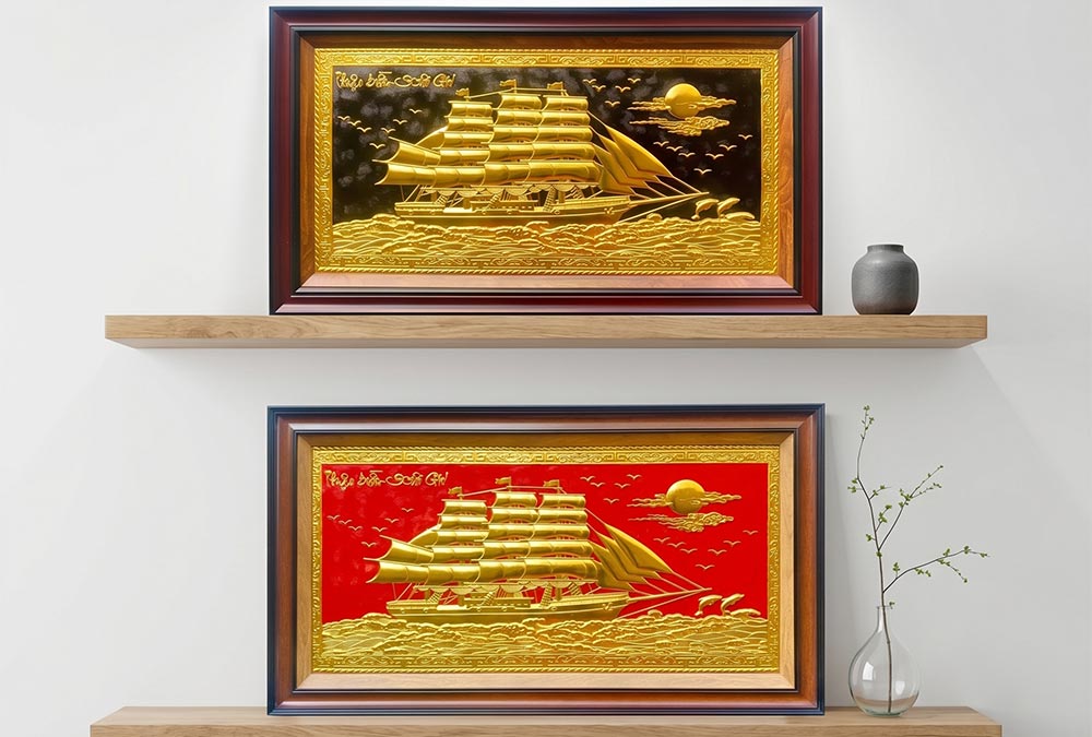Tranh Thuận Buồm Xuôi Gió Bằng Đồng Dát Vàng khổ 50cm x 80cm