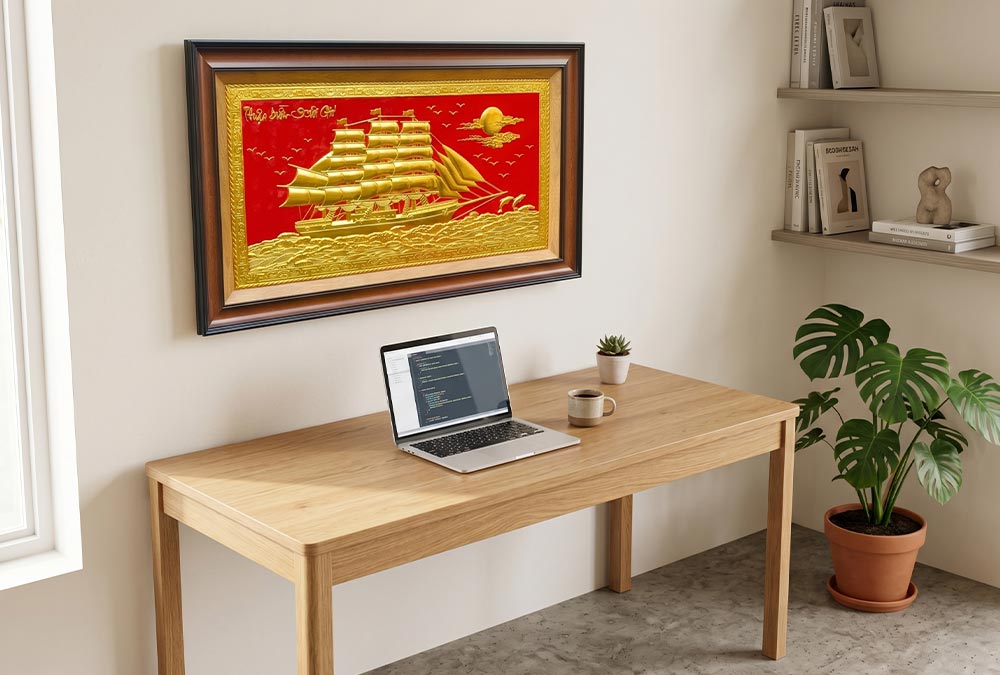 Tranh Thuận Buồm Xuôi Gió Bằng Đồng Dát Vàng khổ 50cm x 80cm
