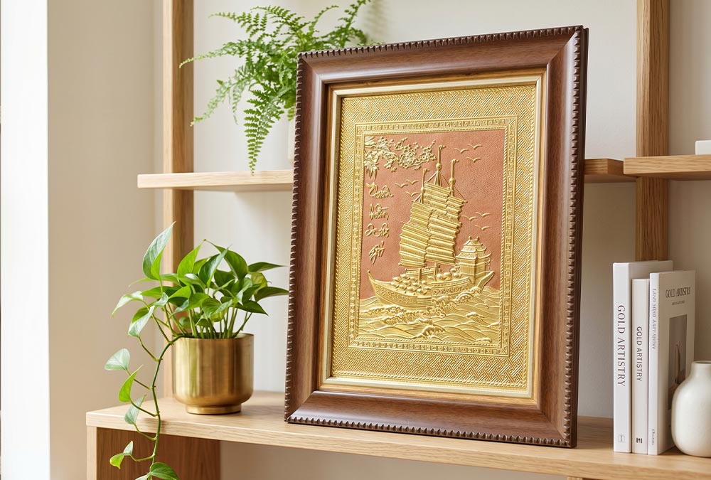 Tranh Thuận Buồm Xuôi Gió Bằng Đồng Khổ 28cm x 34cm