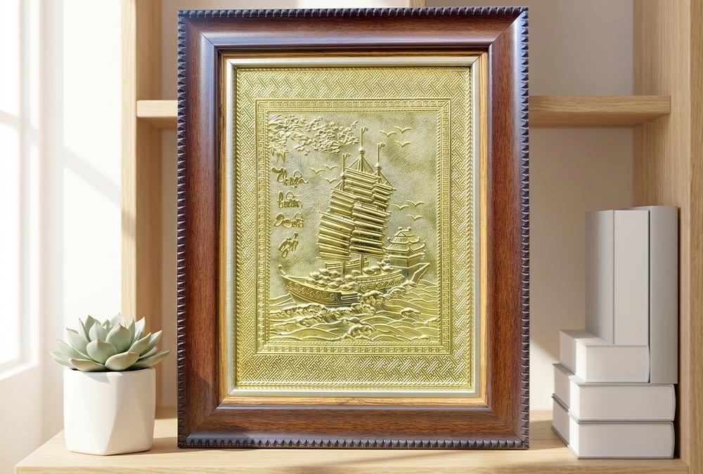 Tranh Thuận Buồm Xuôi Gió Bằng Đồng Khổ 28cm x 34cm
