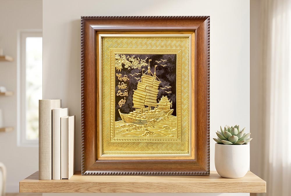 Tranh Thuận Buồm Xuôi Gió Bằng Đồng Khổ 28cm x 34cm