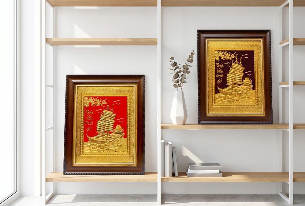Tranh Thuận Buồm Xuôi Gió Bằng Đồng 28cm x 34cm Khổ Dọc Dát Vàng