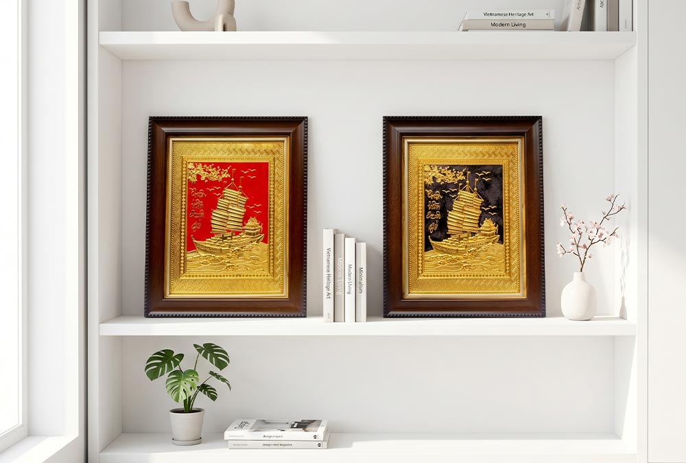 Tranh Thuận Buồm Xuôi Gió Bằng Đồng 28cm x 34cm Khổ Dọc Dát Vàng