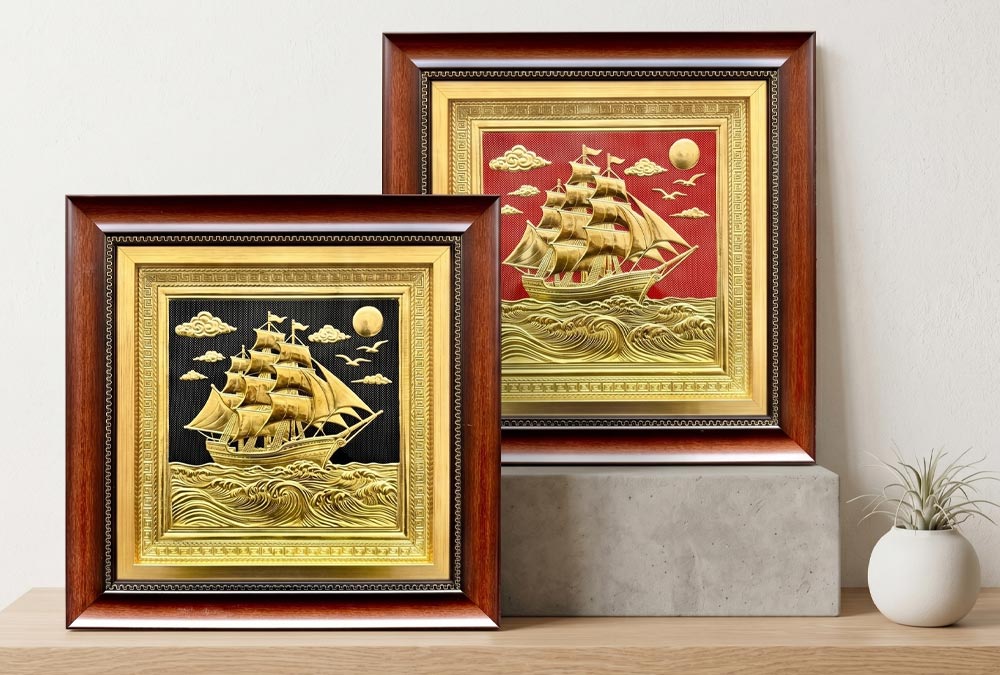 Quà Tặng Tranh Thuận Buồm Xuôi Gió Bằng Đồng khổ vuông 28cm và 40cm