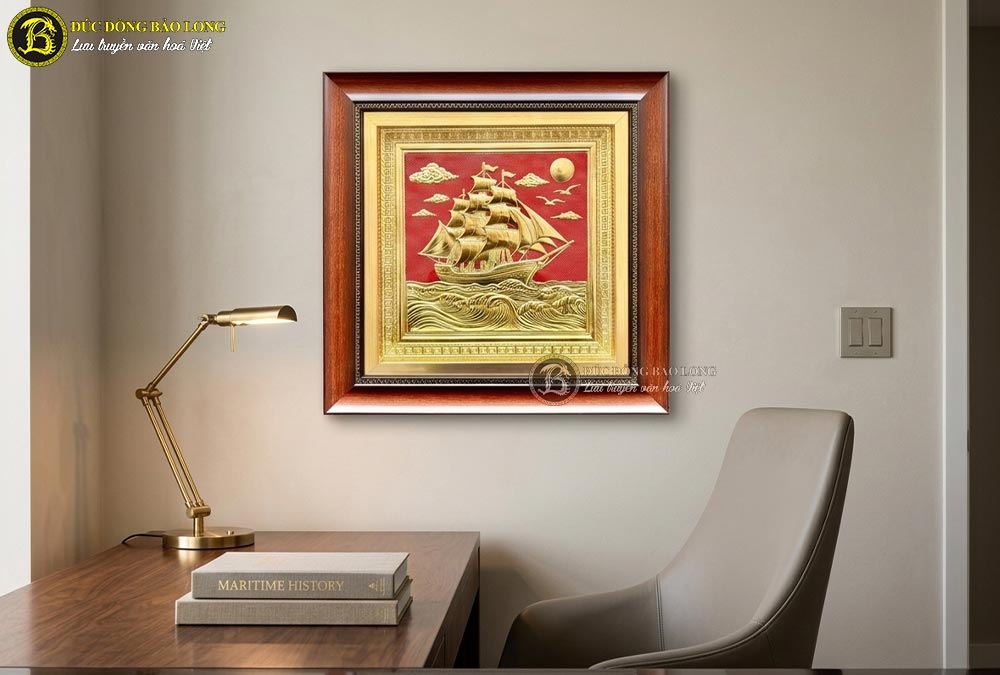 Quà Tặng Tranh Thuận Buồm Xuôi Gió Bằng Đồng khổ vuông 28cm và 40cm