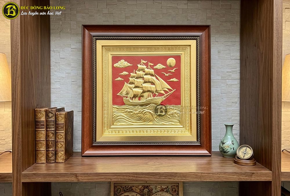 Quà Tặng Tranh Thuận Buồm Xuôi Gió Bằng Đồng khổ vuông 28cm và 40cm