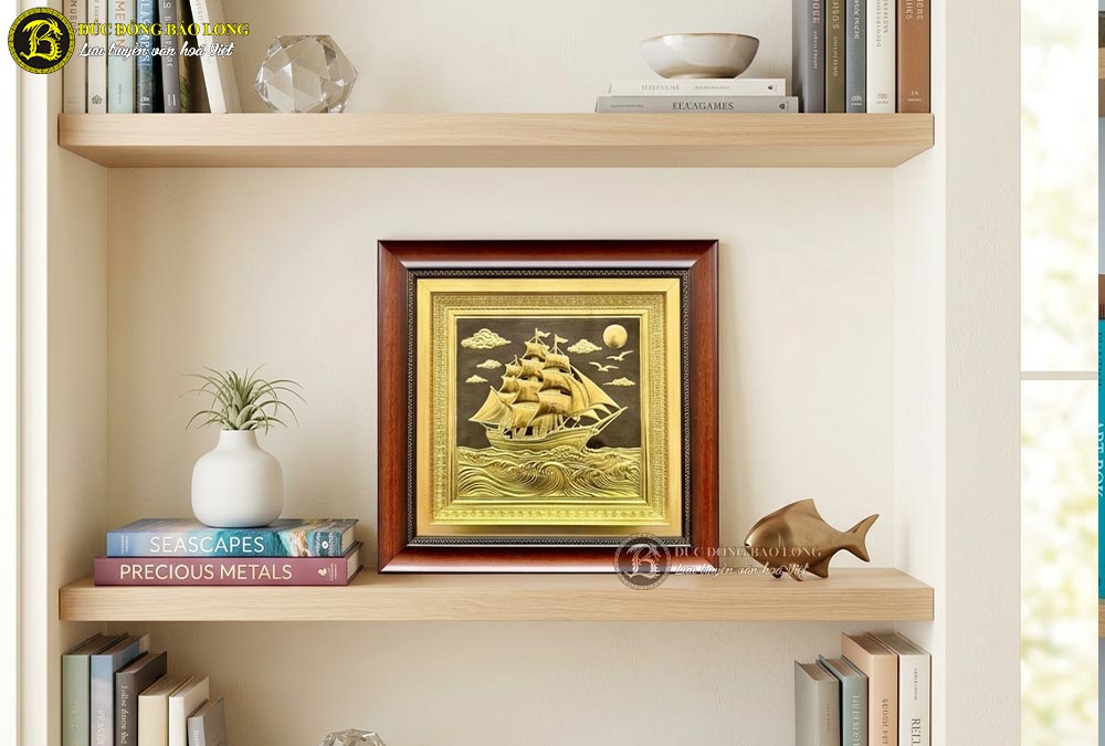 Quà Tặng Tranh Thuận Buồm Xuôi Gió Bằng Đồng khổ vuông 28cm và 40cm