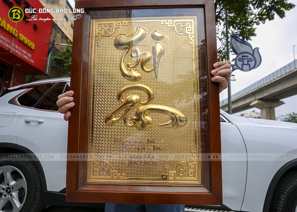 tranh chữ tri ân bằng đồng mạ vàng 24k khổ 48x68cm
