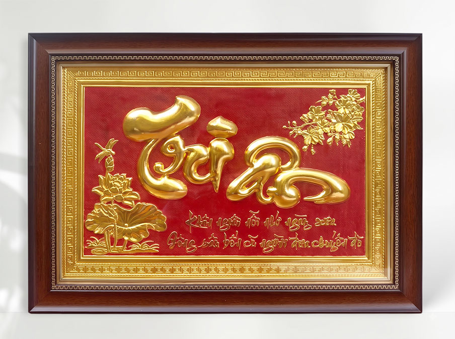 Tranh Chữ Tri Ân Bằng Đồng Dát Vàng Khổ Ngang 40cm x 55cm