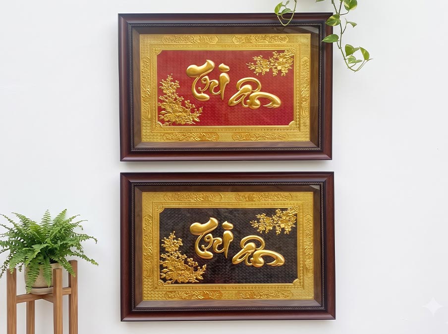 Tranh Chữ Tri Ân Bằng Đồng Dát Vàng Khổ ngang 50cm x 70cm
