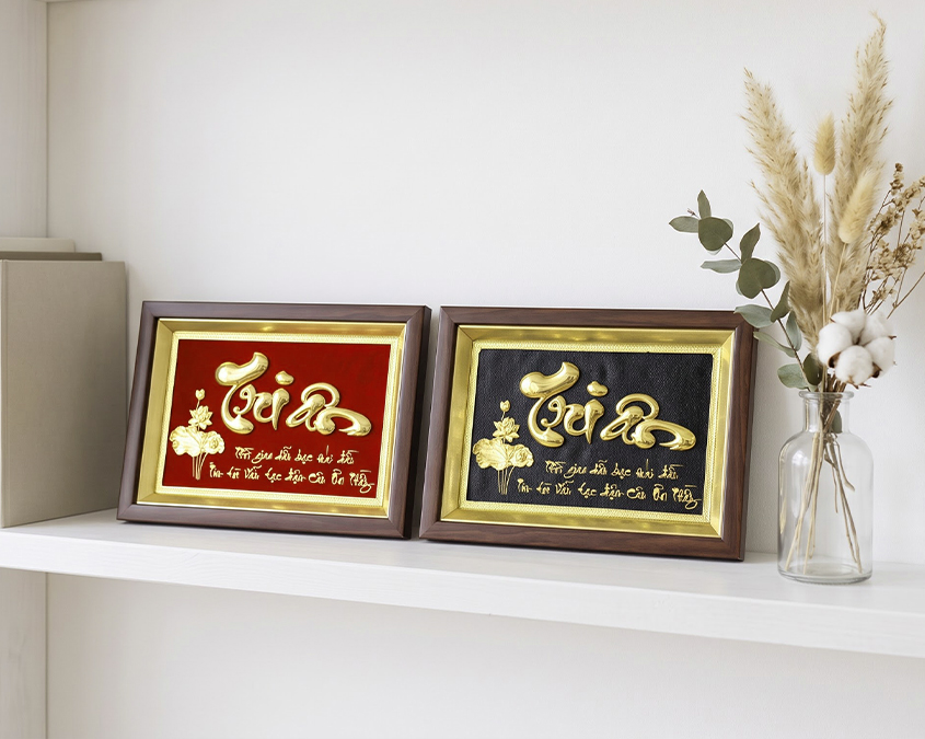 Tranh chữ Tri Ân bằng đồng tranh để bàn khổ 24cm x 34cm