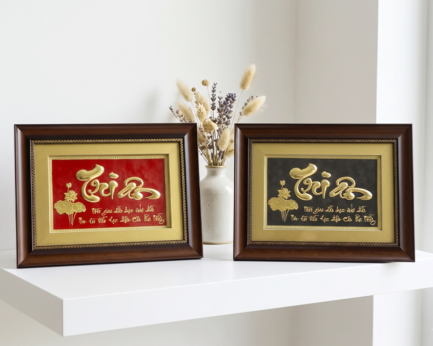 Tranh Chữ Tri Ân Bằng Đồng Khổ 32cm x 42cm
