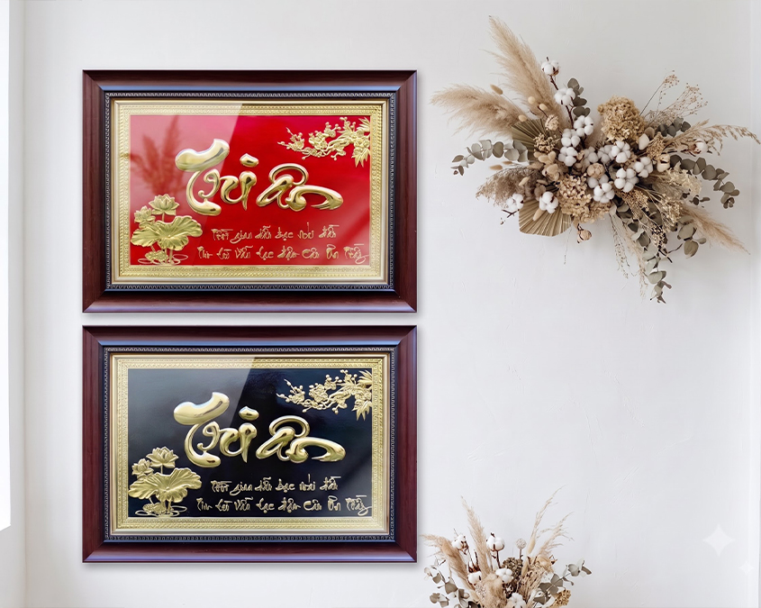 Tranh Chữ Tri Ân Bằng Đồng Khổ Ngang 40cm x 55cm và 50cm x 70cm