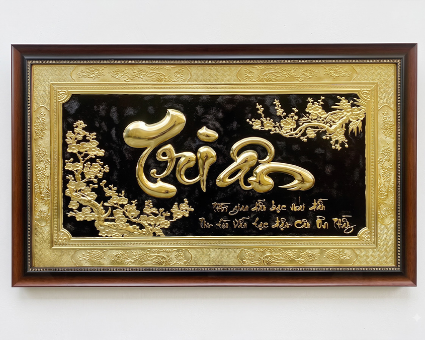 Tranh Chữ Tri Ân Bằng Đồng Khổ Ngang 50cm x 80cm