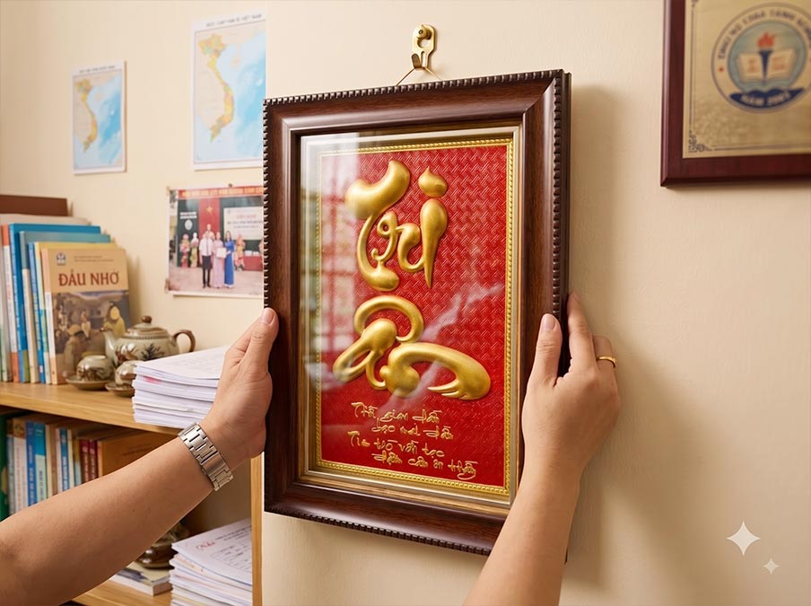 Tranh chữ Tri Ân bằng đồng dát vàng mẫu tối giản khổ 28x38 hoặc 38x54