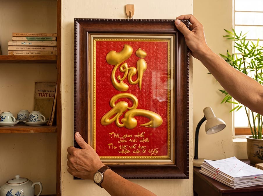 Tranh chữ Tri Ân bằng đồng dát vàng mẫu tối giản khổ 28x38 hoặc 38x54