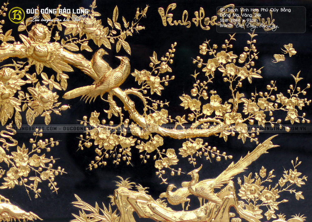 tranh vinh hoa phú quý bằng đồng mạ vàng 24k 1m84x97cm