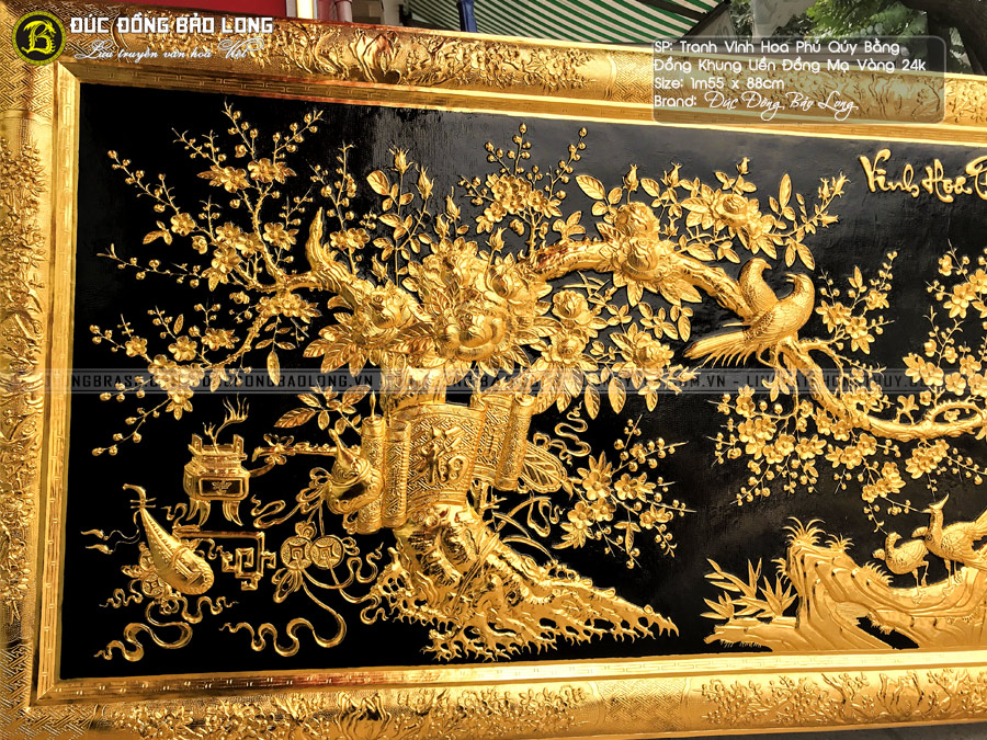 Tranh Vinh Hoa Phú Quý bằng đồng mạ vàng 1m55x88cm