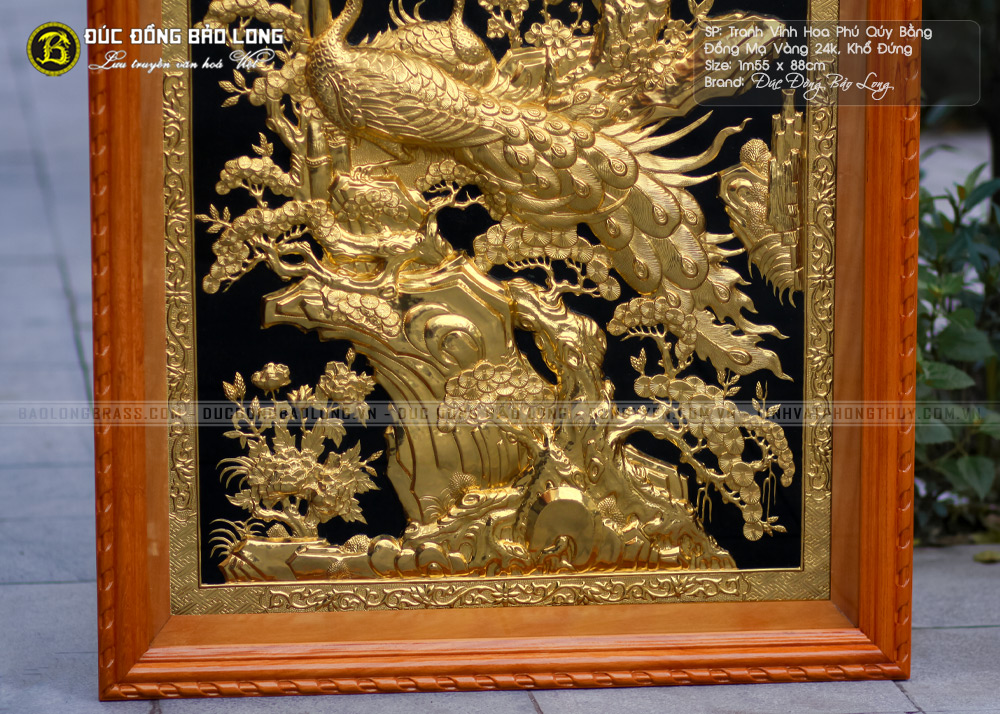 tranh vinh hoa phú quý bằng đồng mạ vàng 24k khổ đứng 1m55x88cm