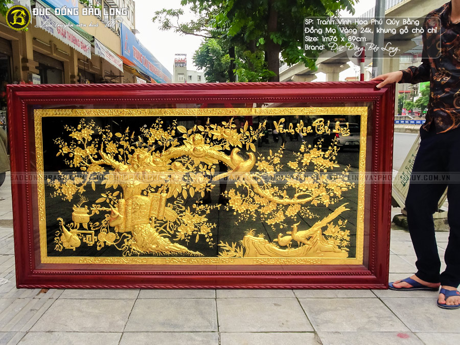 Tranh Vinh Hoa Phú Quý bằng đồng mạ vàng khổ 1m76x89cm
